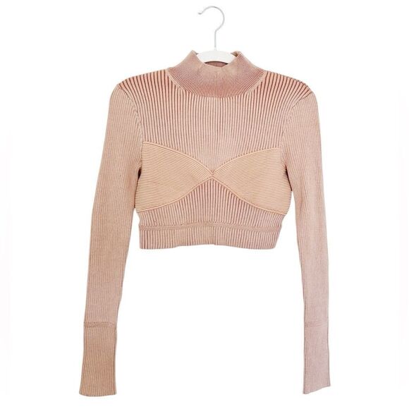 NWOT NBD Midori Ribbed Cropped Sweater in Beige - Picture 2 of 3
